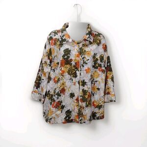 Breckenridge Woman abstract print 3/4 sleeve button front shirt XL